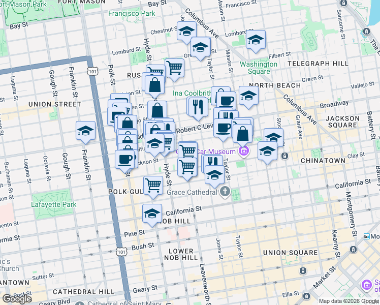 map of restaurants, bars, coffee shops, grocery stores, and more near 1278 Jackson Street in San Francisco