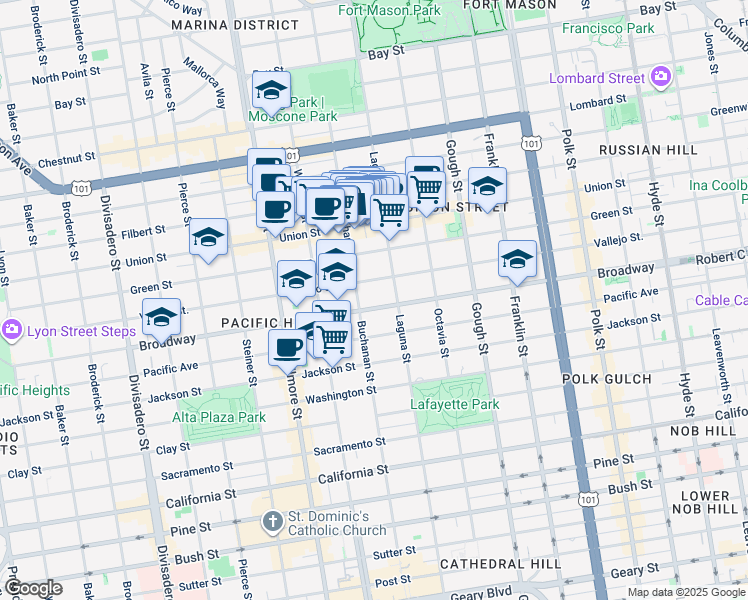 map of restaurants, bars, coffee shops, grocery stores, and more near in San Francisco