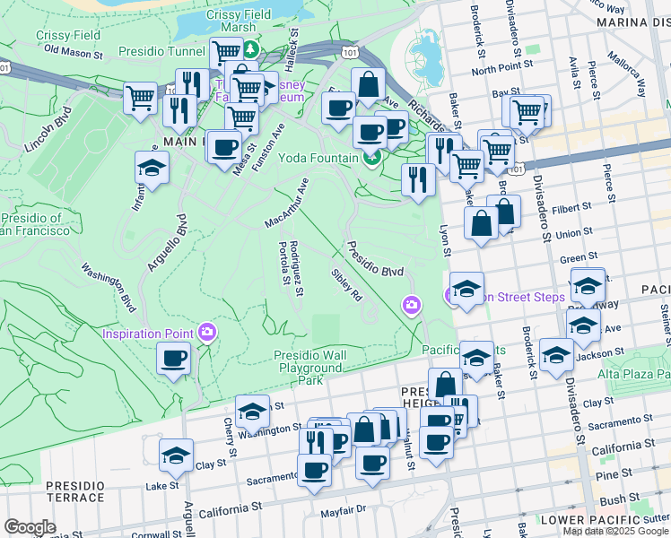 map of restaurants, bars, coffee shops, grocery stores, and more near in San Francisco