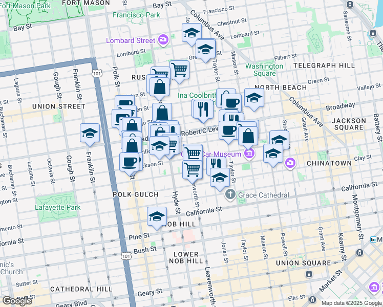 map of restaurants, bars, coffee shops, grocery stores, and more near in San Francisco