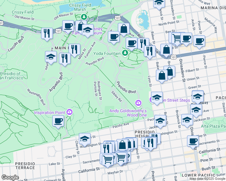map of restaurants, bars, coffee shops, grocery stores, and more near in San Francisco