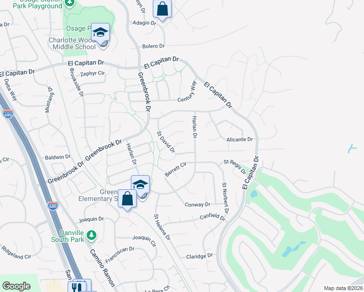 map of restaurants, bars, coffee shops, grocery stores, and more near 88 Saint Beatrice Court in Danville