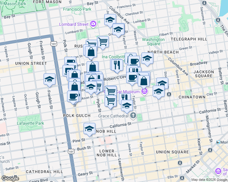 map of restaurants, bars, coffee shops, grocery stores, and more near in San Francisco
