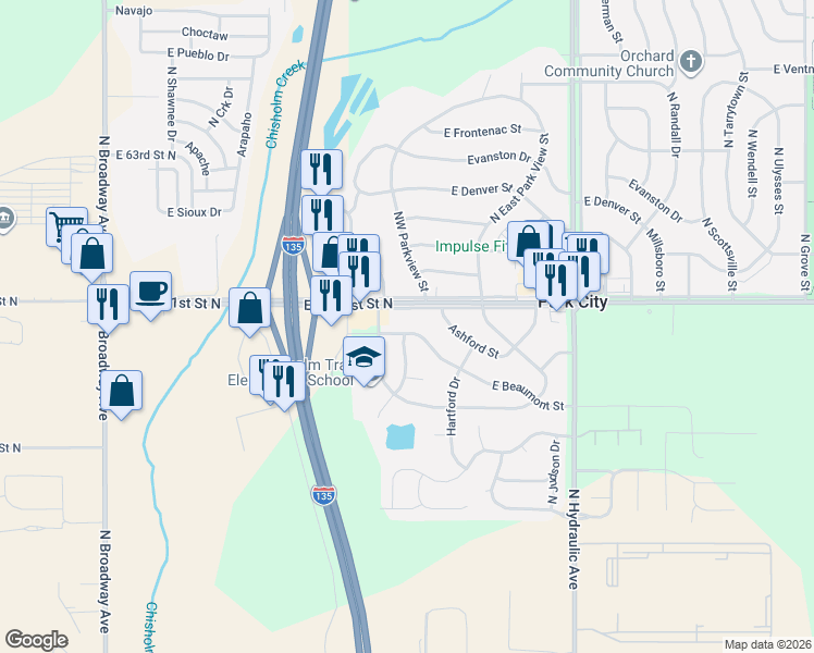 map of restaurants, bars, coffee shops, grocery stores, and more near 1115 East 61st Street North in Park City