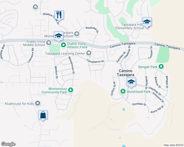 map of restaurants, bars, coffee shops, grocery stores, and more near 2207 Creekview Place in Danville