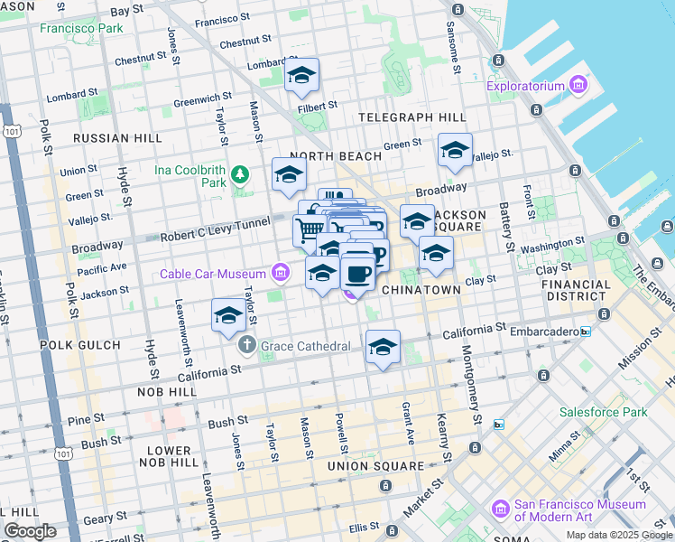 map of restaurants, bars, coffee shops, grocery stores, and more near 845 Jackson Street in San Francisco