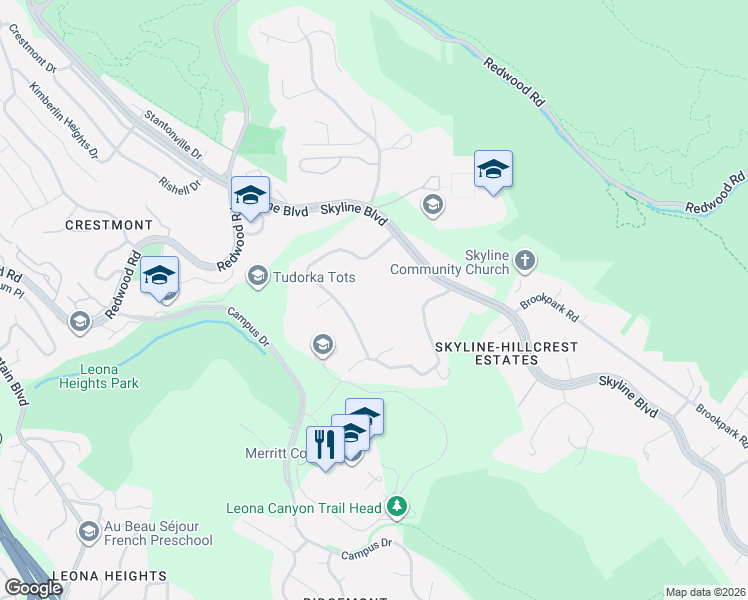map of restaurants, bars, coffee shops, grocery stores, and more near 5456 Fernhoff Road in Oakland