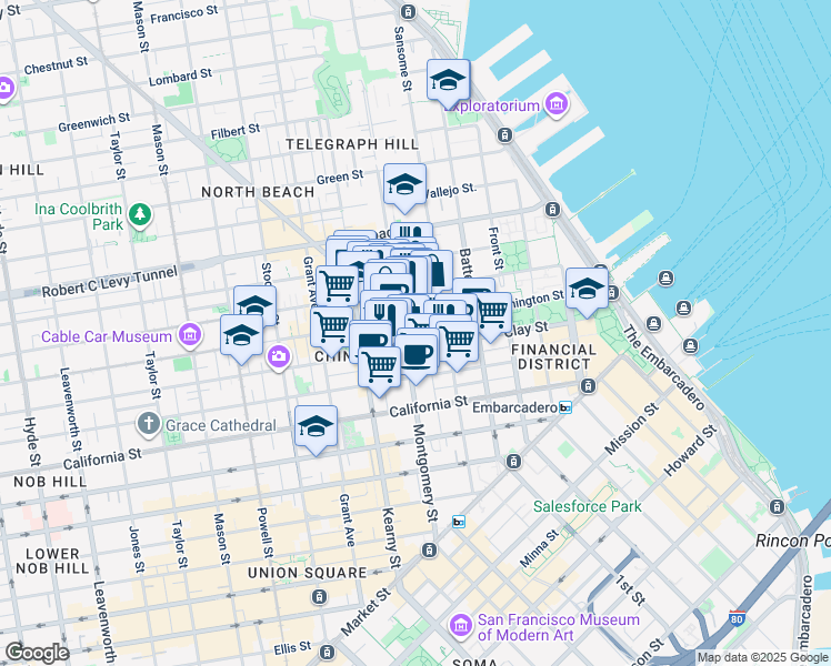 map of restaurants, bars, coffee shops, grocery stores, and more near in San Francisco