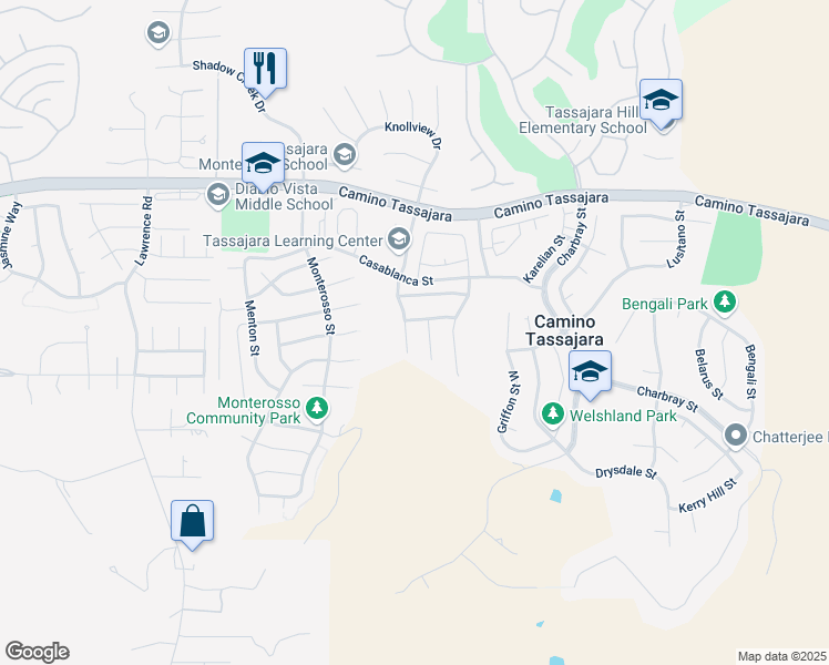 map of restaurants, bars, coffee shops, grocery stores, and more near 2207 Creekview Place in Danville