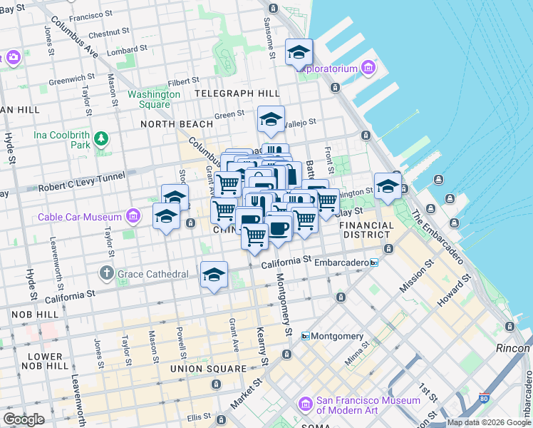 map of restaurants, bars, coffee shops, grocery stores, and more near in San Francisco