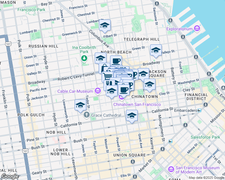 map of restaurants, bars, coffee shops, grocery stores, and more near 845 Jackson Street in San Francisco