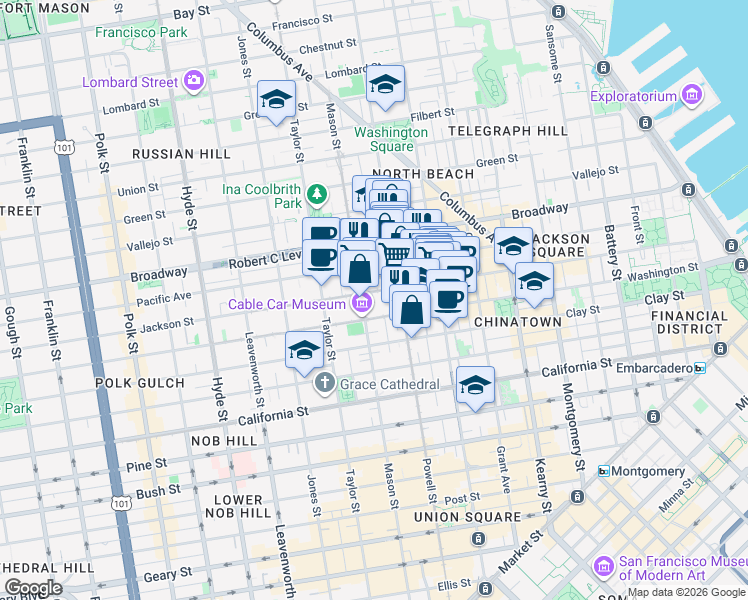 map of restaurants, bars, coffee shops, grocery stores, and more near 931 Jackson Street in San Francisco