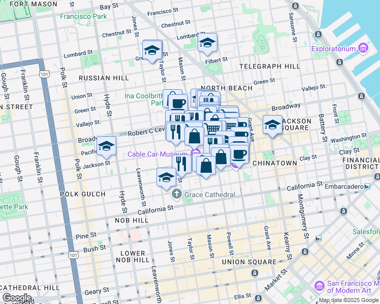 map of restaurants, bars, coffee shops, grocery stores, and more near 1024 Jackson Street in San Francisco