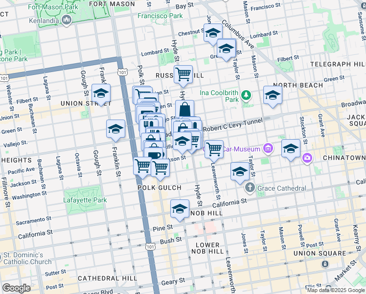 map of restaurants, bars, coffee shops, grocery stores, and more near in San Francisco