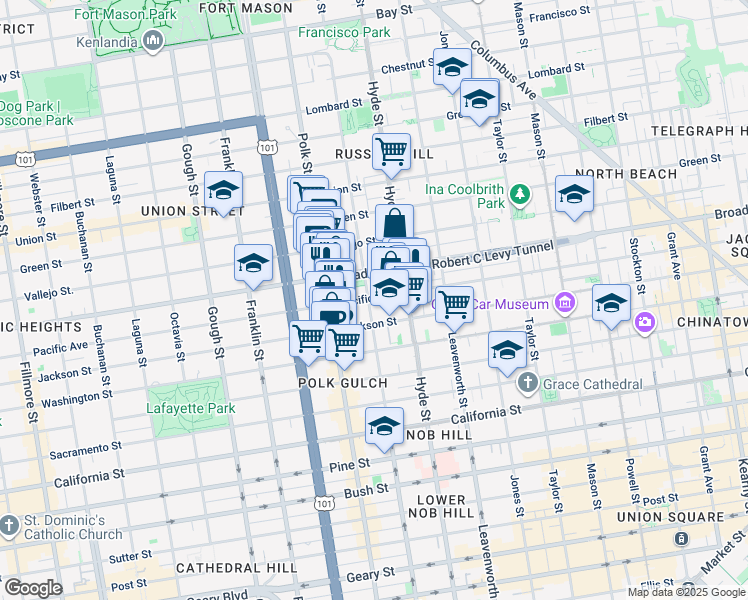 map of restaurants, bars, coffee shops, grocery stores, and more near in San Francisco