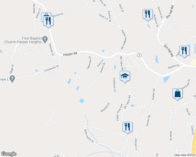 map of restaurants, bars, coffee shops, grocery stores, and more near 120 Peters Drive in Beckley