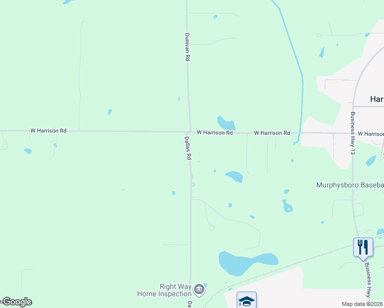 map of restaurants, bars, coffee shops, grocery stores, and more near 1416 Dallas Road in Murphysboro