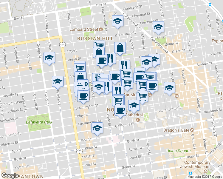 map of restaurants, bars, coffee shops, grocery stores, and more near in San Francisco
