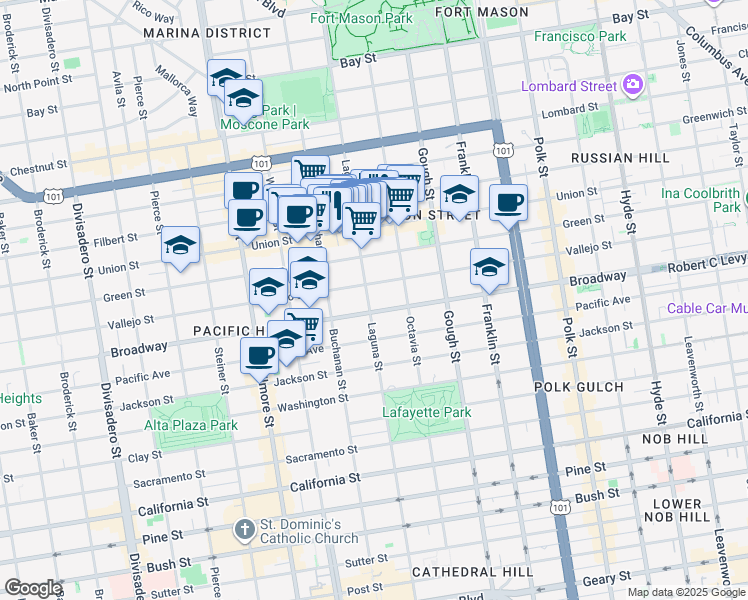 map of restaurants, bars, coffee shops, grocery stores, and more near in San Francisco