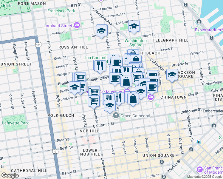map of restaurants, bars, coffee shops, grocery stores, and more near in San Francisco