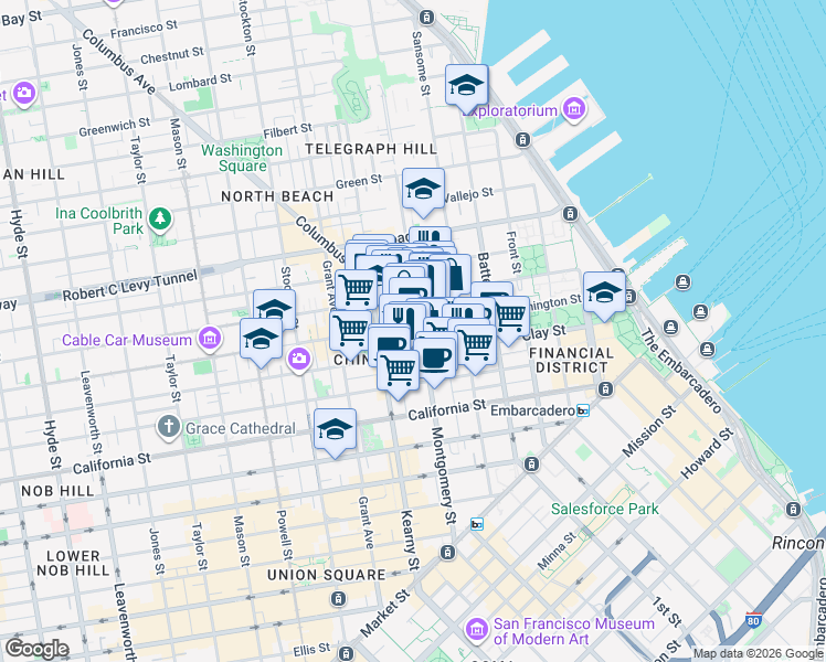 map of restaurants, bars, coffee shops, grocery stores, and more near in San Francisco