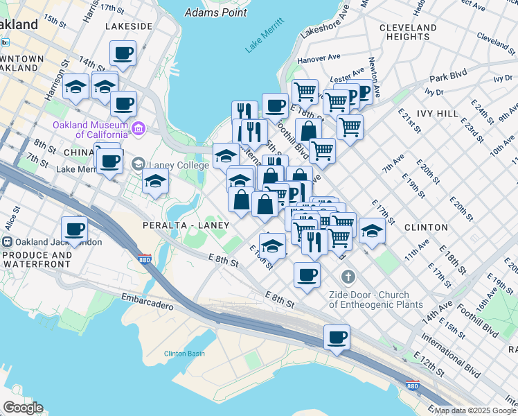 map of restaurants, bars, coffee shops, grocery stores, and more near 1138 4th Avenue in Oakland