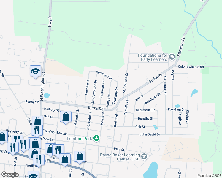 map of restaurants, bars, coffee shops, grocery stores, and more near 234 Valley Drive in Farmington