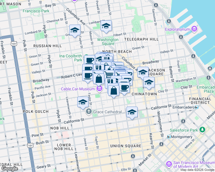 map of restaurants, bars, coffee shops, grocery stores, and more near 931 Jackson Street in San Francisco