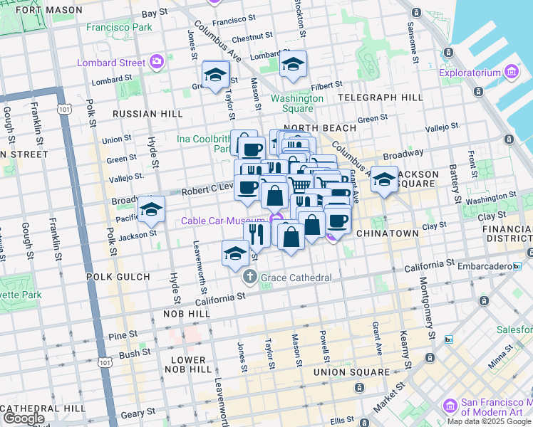 map of restaurants, bars, coffee shops, grocery stores, and more near 1024 Jackson Street in San Francisco