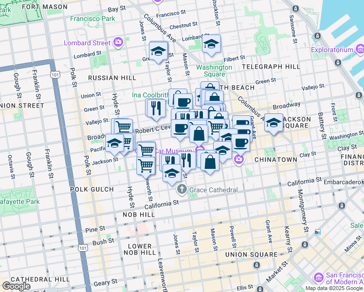 map of restaurants, bars, coffee shops, grocery stores, and more near in San Francisco