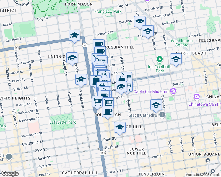 map of restaurants, bars, coffee shops, grocery stores, and more near 1560 Pacific Avenue in San Francisco