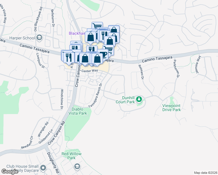 map of restaurants, bars, coffee shops, grocery stores, and more near 105 Pinnacle Ridge Court in Danville