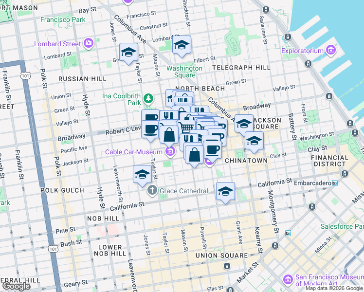 map of restaurants, bars, coffee shops, grocery stores, and more near 931 Jackson Street in San Francisco