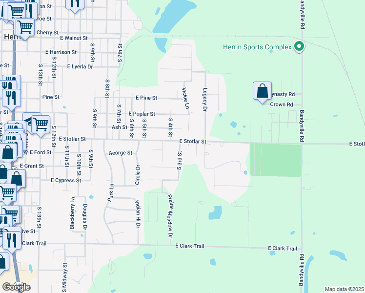map of restaurants, bars, coffee shops, grocery stores, and more near 800 South 3rd Street in Herrin