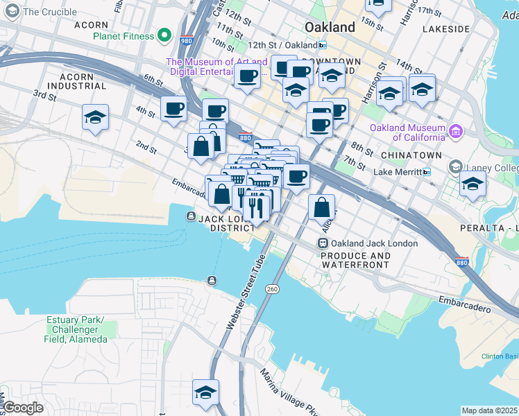 map of restaurants, bars, coffee shops, grocery stores, and more near 149 Franklin Street in Oakland