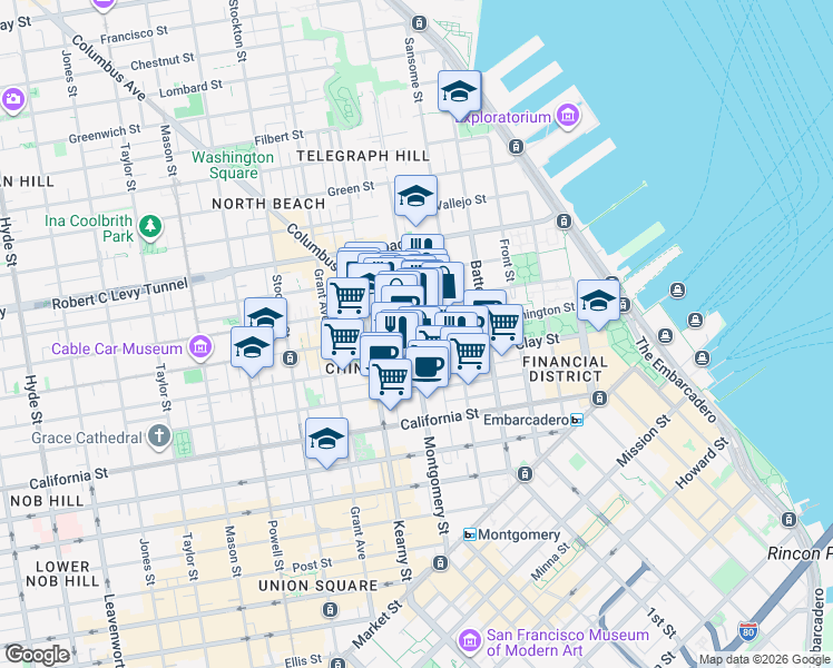 map of restaurants, bars, coffee shops, grocery stores, and more near in San Francisco