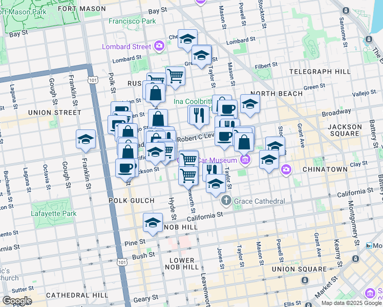 map of restaurants, bars, coffee shops, grocery stores, and more near in San Francisco