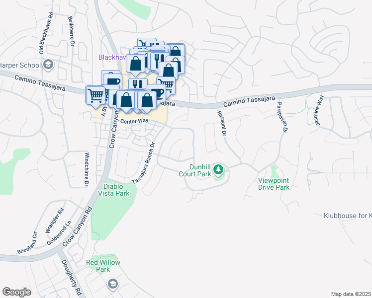 map of restaurants, bars, coffee shops, grocery stores, and more near 60 Sierra Ridge Court in Danville