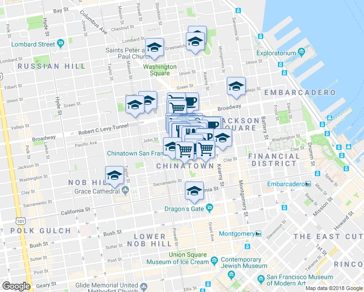 map of restaurants, bars, coffee shops, grocery stores, and more near 1044 Stockton Street in San Francisco
