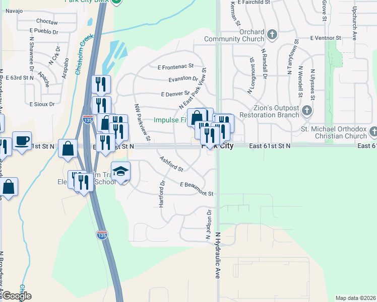 map of restaurants, bars, coffee shops, grocery stores, and more near 1501 East 61st Street North in Park City