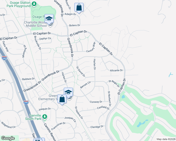 map of restaurants, bars, coffee shops, grocery stores, and more near 88 Saint Beatrice Court in Danville
