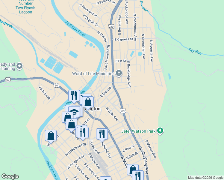 map of restaurants, bars, coffee shops, grocery stores, and more near 329 East Main Street in Covington