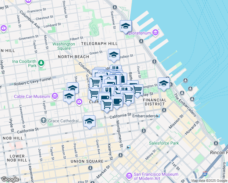 map of restaurants, bars, coffee shops, grocery stores, and more near in San Francisco