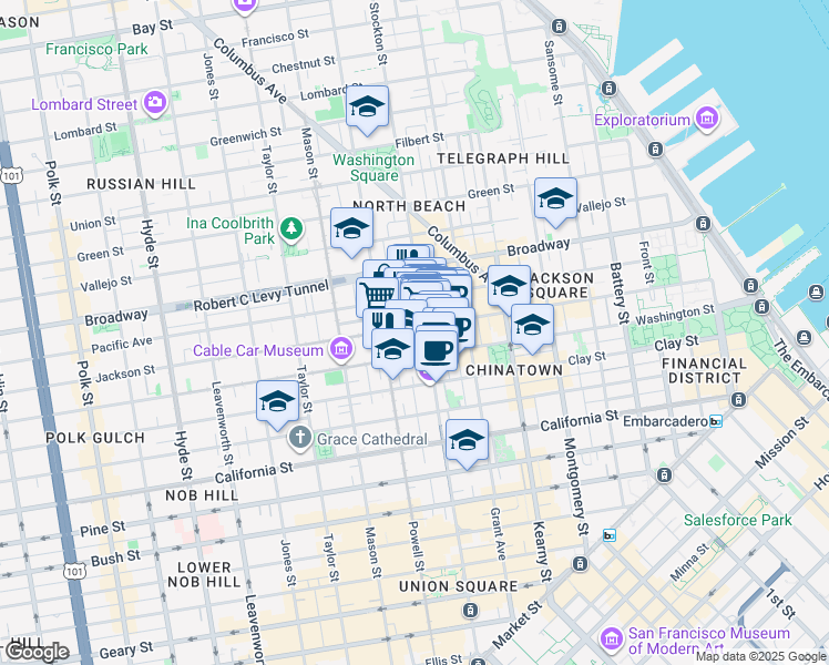 map of restaurants, bars, coffee shops, grocery stores, and more near 831 Jackson Street in San Francisco