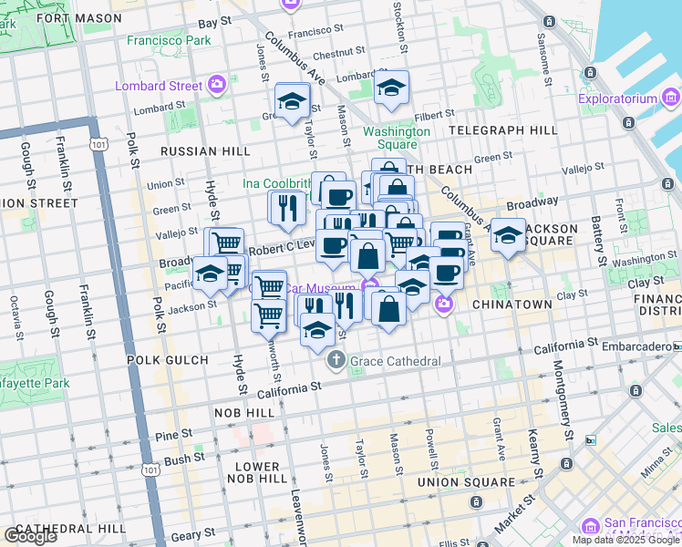 map of restaurants, bars, coffee shops, grocery stores, and more near in San Francisco