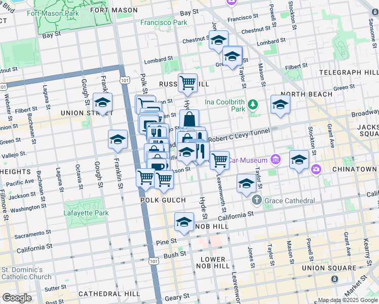 map of restaurants, bars, coffee shops, grocery stores, and more near in San Francisco