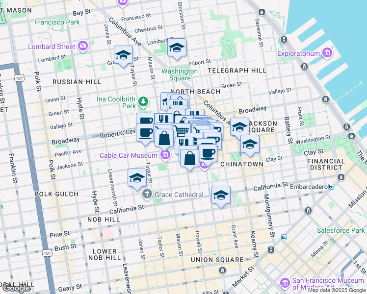 map of restaurants, bars, coffee shops, grocery stores, and more near in San Francisco