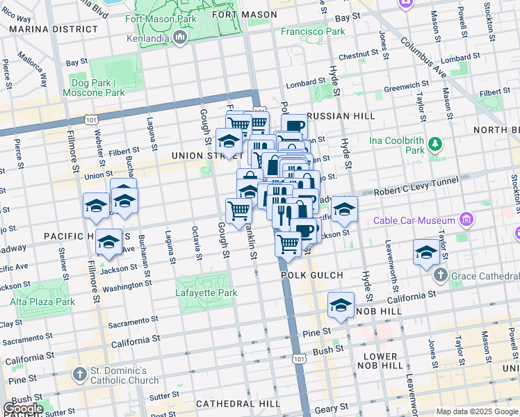 map of restaurants, bars, coffee shops, grocery stores, and more near 2151 U.S. 101 in San Francisco
