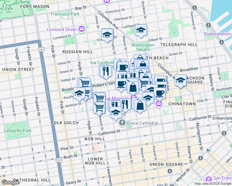 map of restaurants, bars, coffee shops, grocery stores, and more near 1135 Pacific Avenue in San Francisco