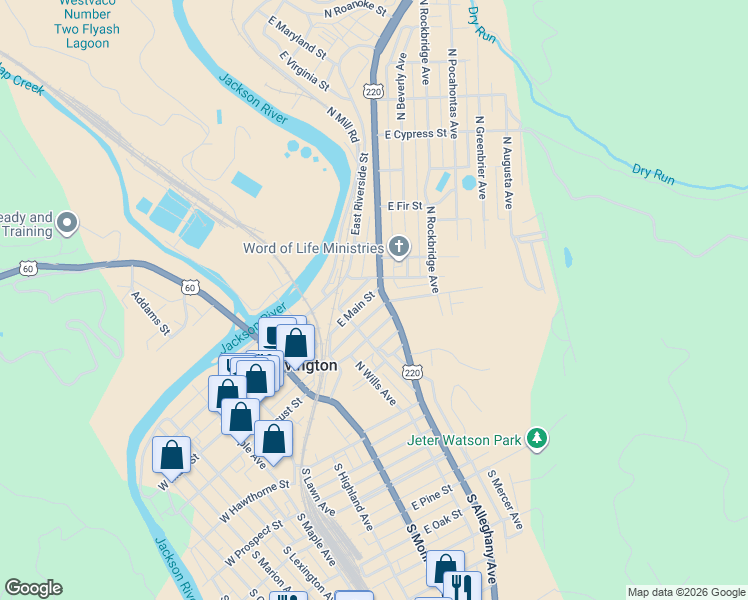 map of restaurants, bars, coffee shops, grocery stores, and more near 329 East Main Street in Covington